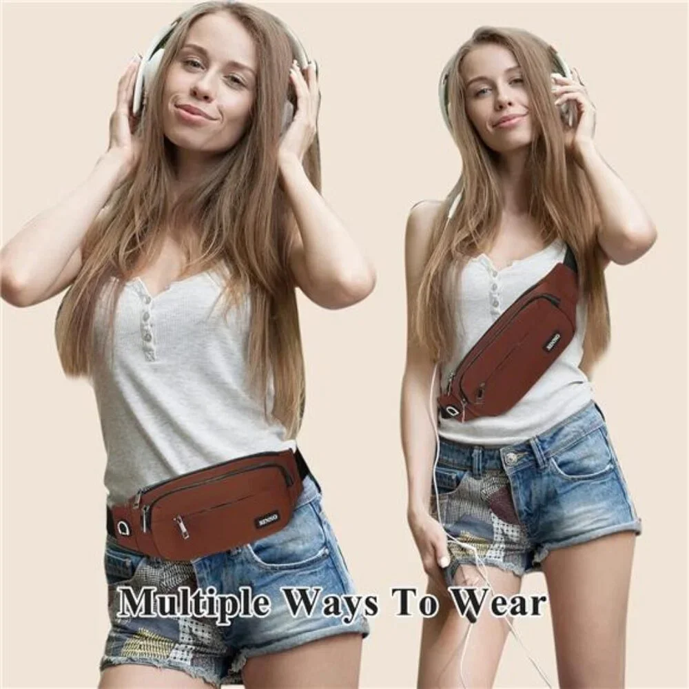Large Crossbody Fanny Pack for Women Men Belt Bag With 4-Zipper Pockets - Picture 2 of 2